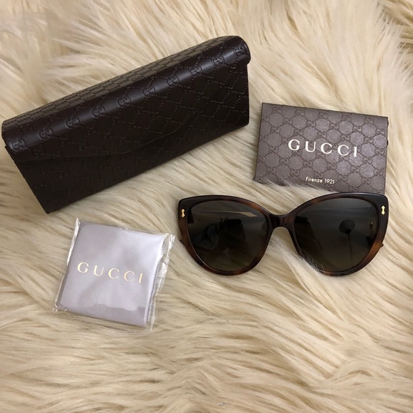 GUCCI Cat Eye 57mm Havana Gold Sunglasses - Picture 2 of 8